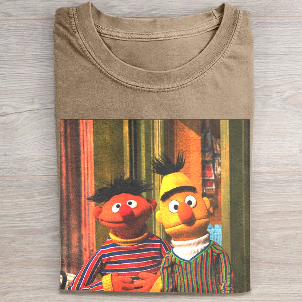 Classic Puppet Duo Nostalgic Graphic Vintage Washed Tee 