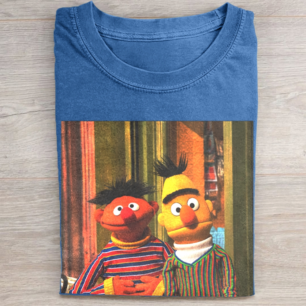 Classic Puppet Duo Nostalgic Graphic Vintage Washed Tee 