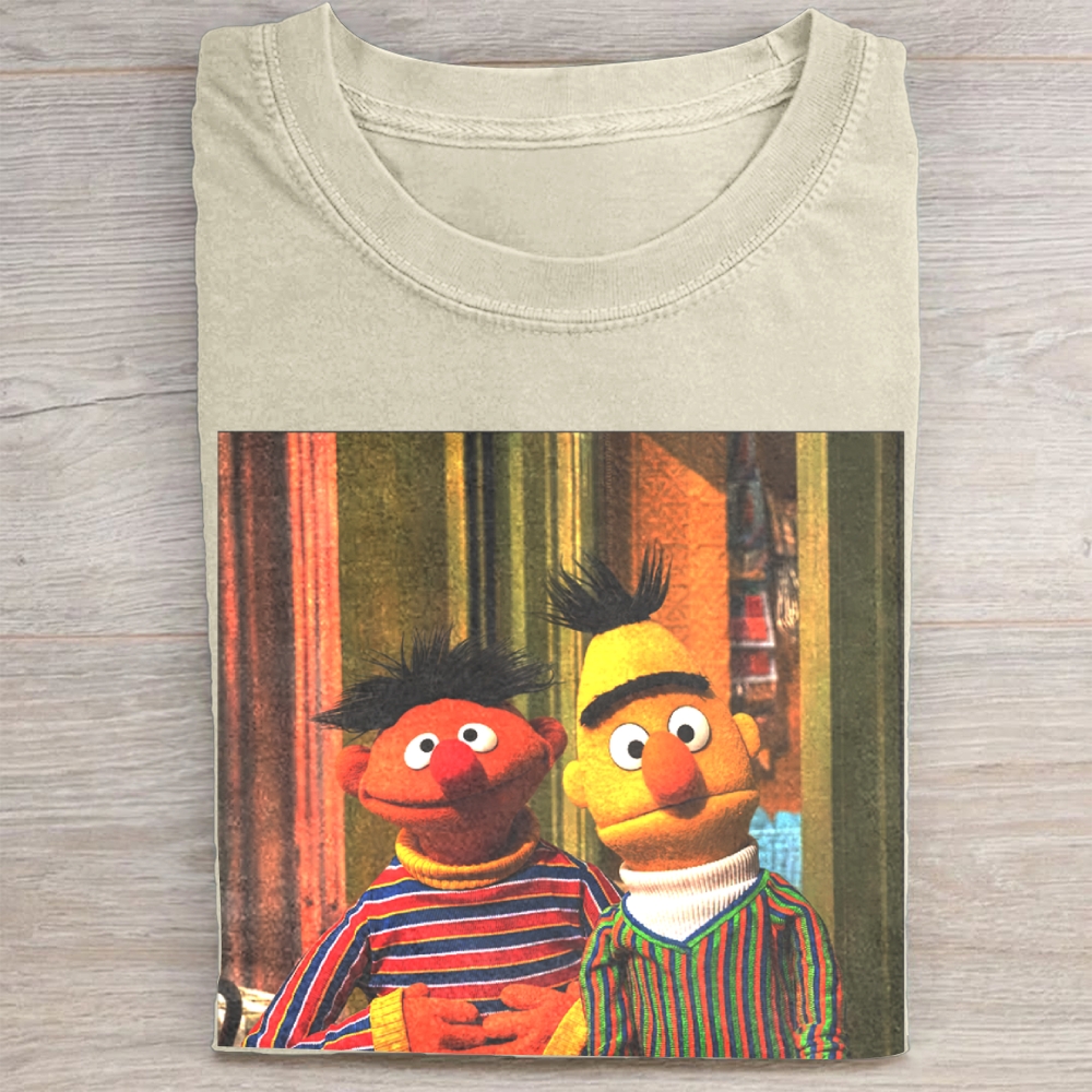 Classic Puppet Duo Nostalgic Graphic Vintage Washed Tee 
