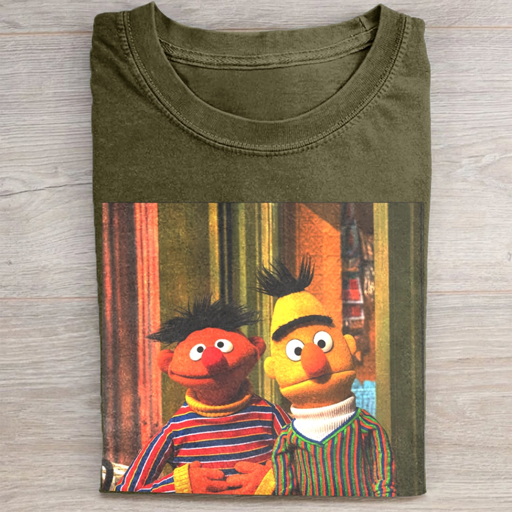 Classic Puppet Duo Nostalgic Graphic Vintage Washed Tee 