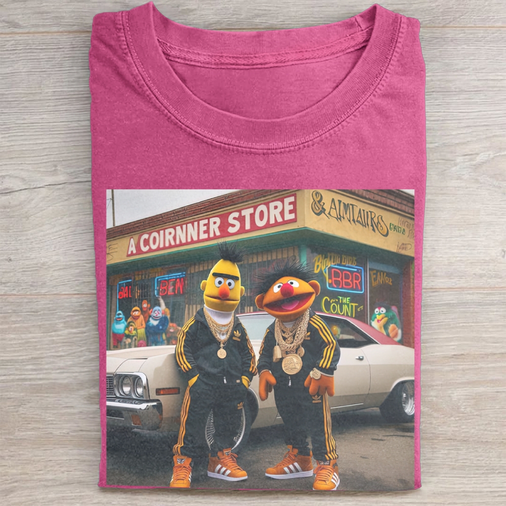 Hip-Hop Puppet Streetwear Graphic Vintage Washed Tee 