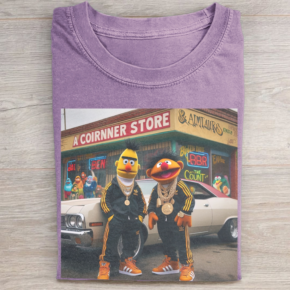  Hip-Hop Puppet Streetwear Graphic Vintage Washed Tee 