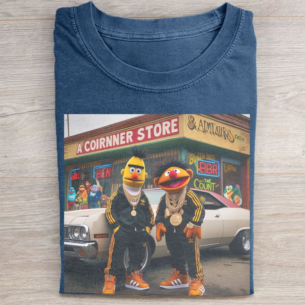  Hip-Hop Puppet Streetwear Graphic Vintage Washed Tee 