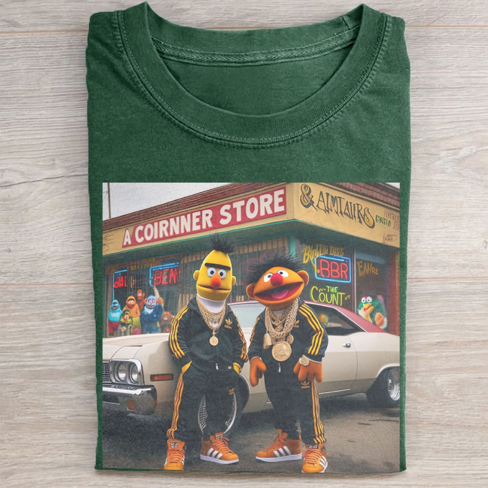  Hip-Hop Puppet Streetwear Graphic Vintage Washed Tee 