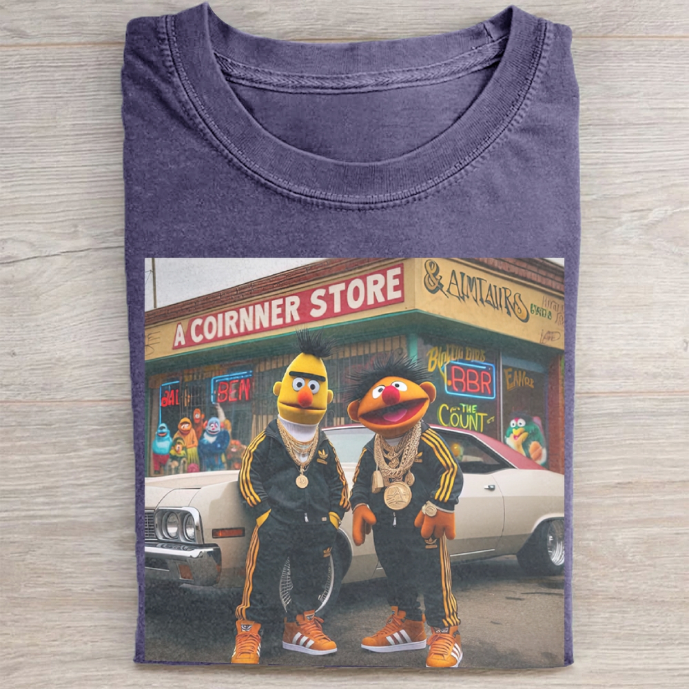  Hip-Hop Puppet Streetwear Graphic Vintage Washed Tee 