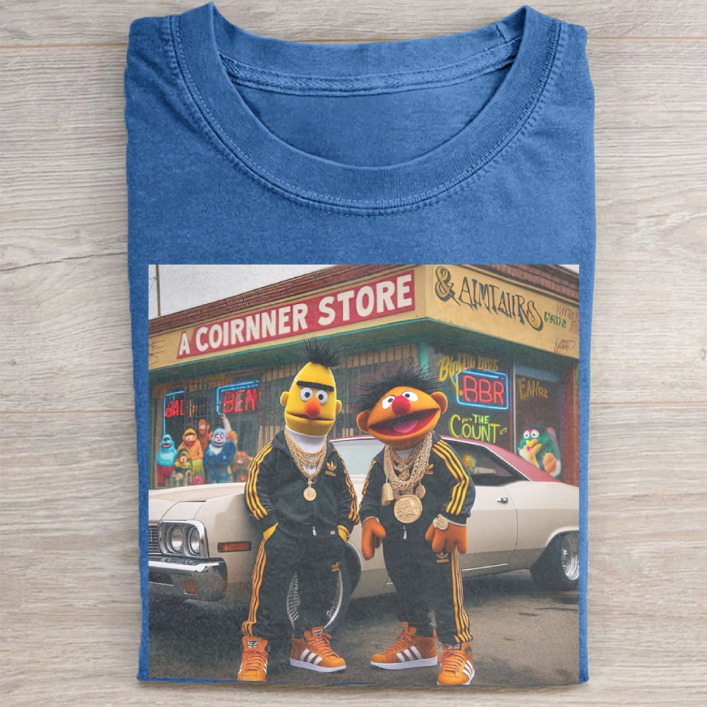  Hip-Hop Puppet Streetwear Graphic Vintage Washed Tee 