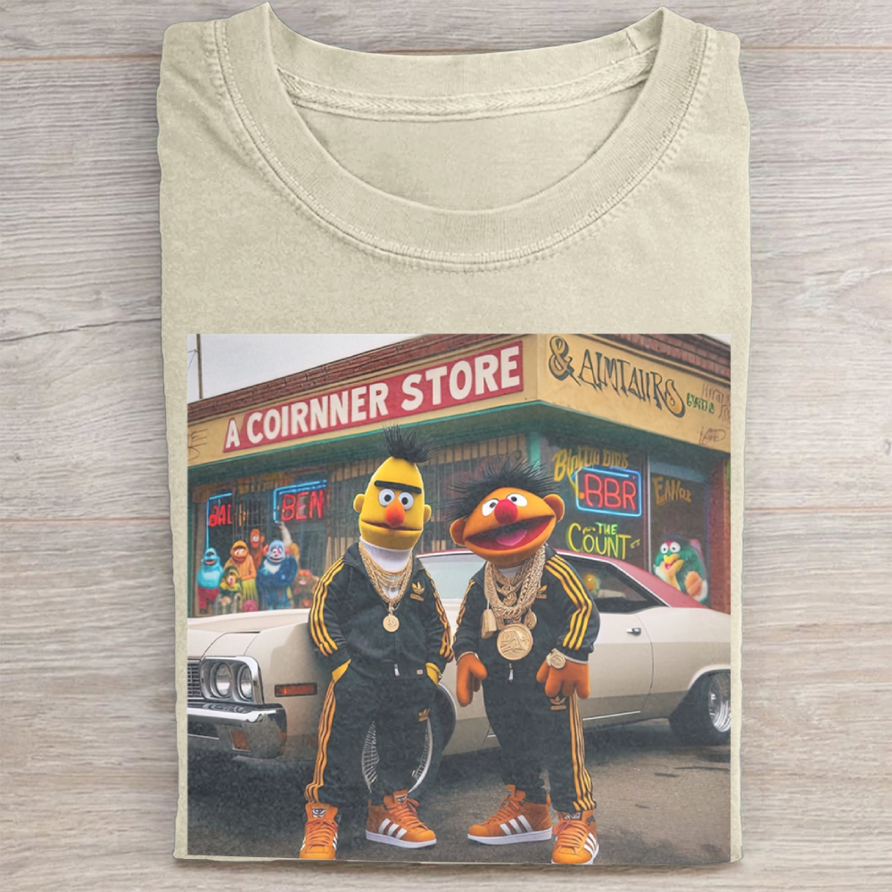  Hip-Hop Puppet Streetwear Graphic Vintage Washed Tee 