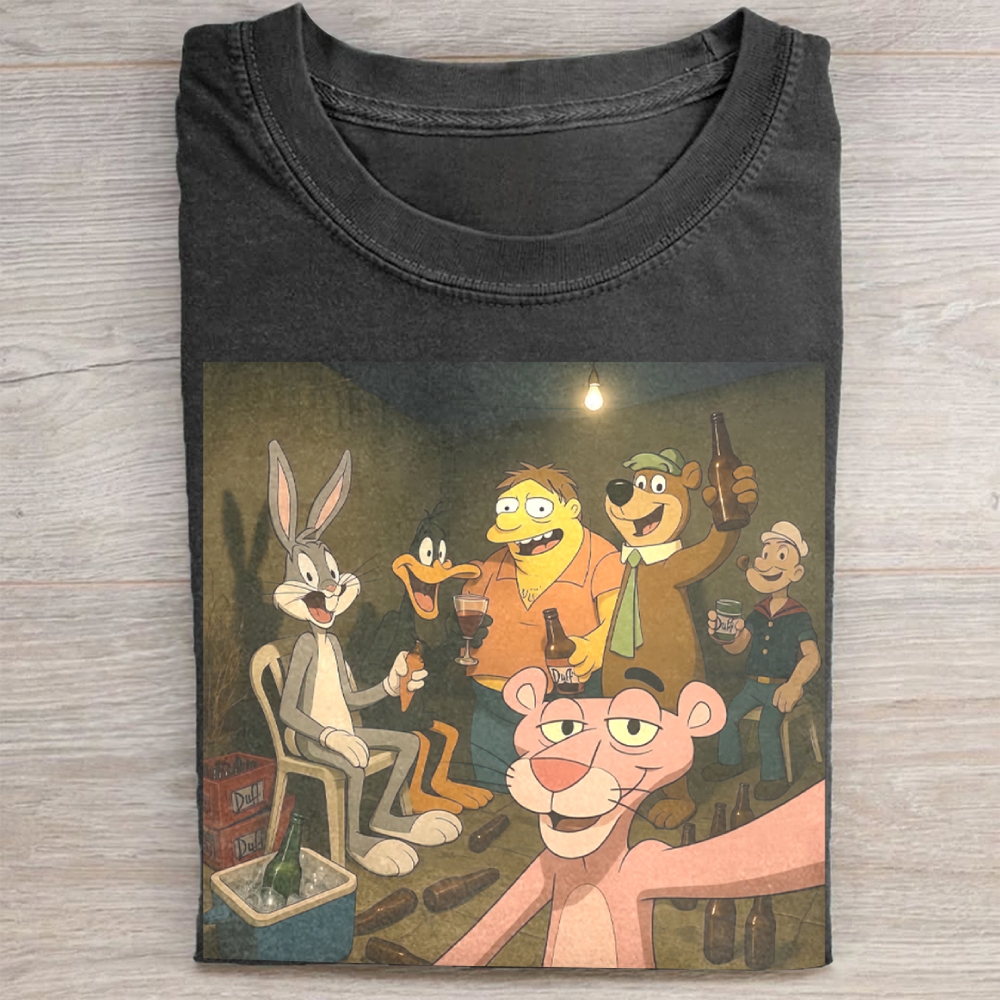 Classic Cartoon Characters Party Graphic Vintage Washed Tee