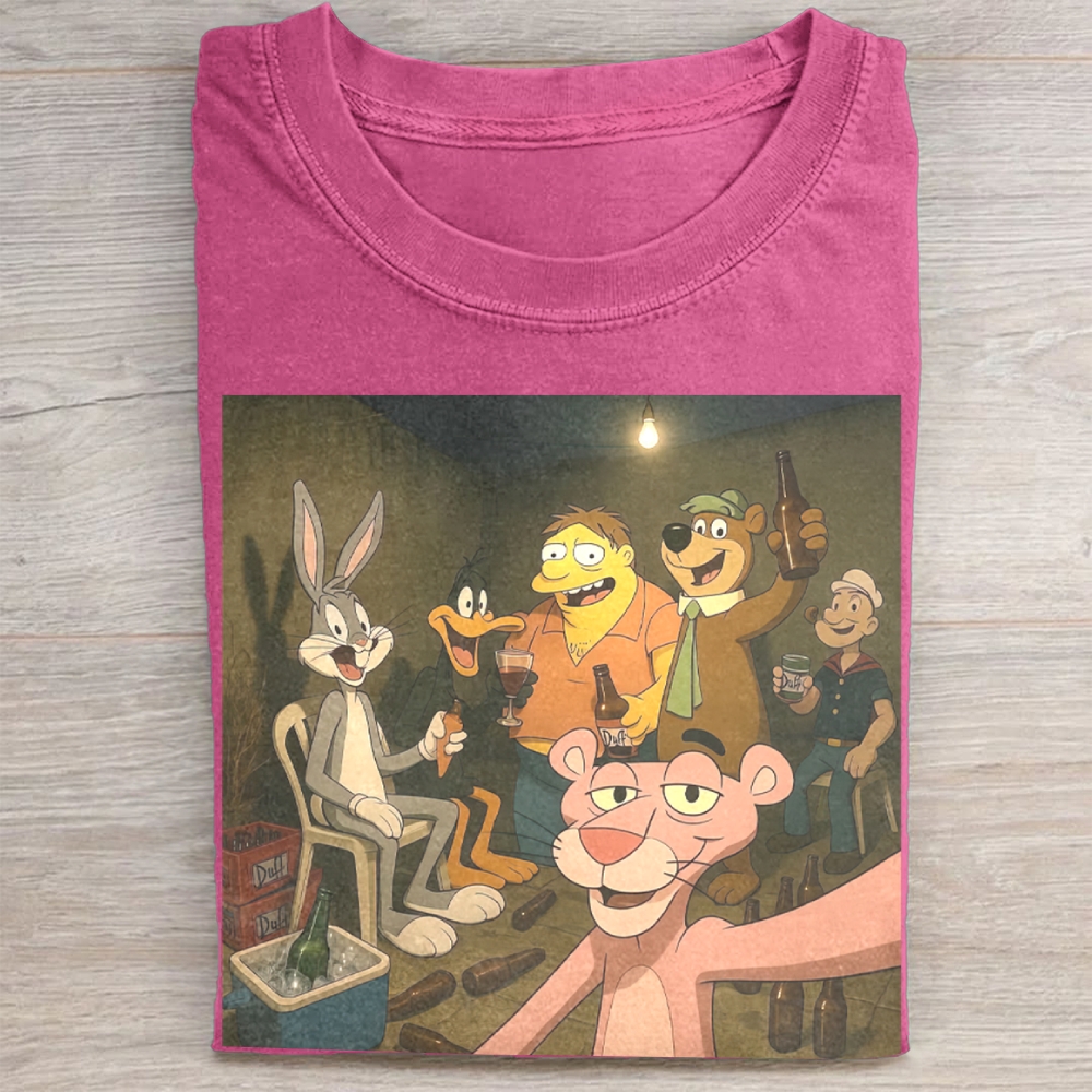 Classic Cartoon Characters Party Graphic Vintage Washed Tee