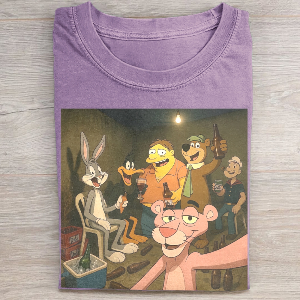 Classic Cartoon Characters Party Graphic Vintage Washed Tee