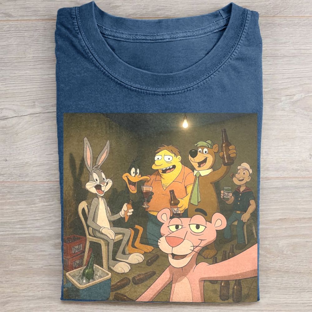 Classic Cartoon Characters Party Graphic Vintage Washed Tee