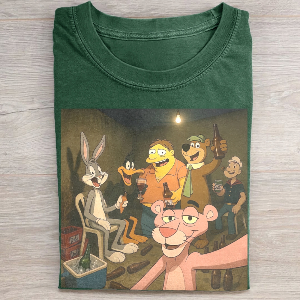 Classic Cartoon Characters Party Graphic Vintage Washed Tee