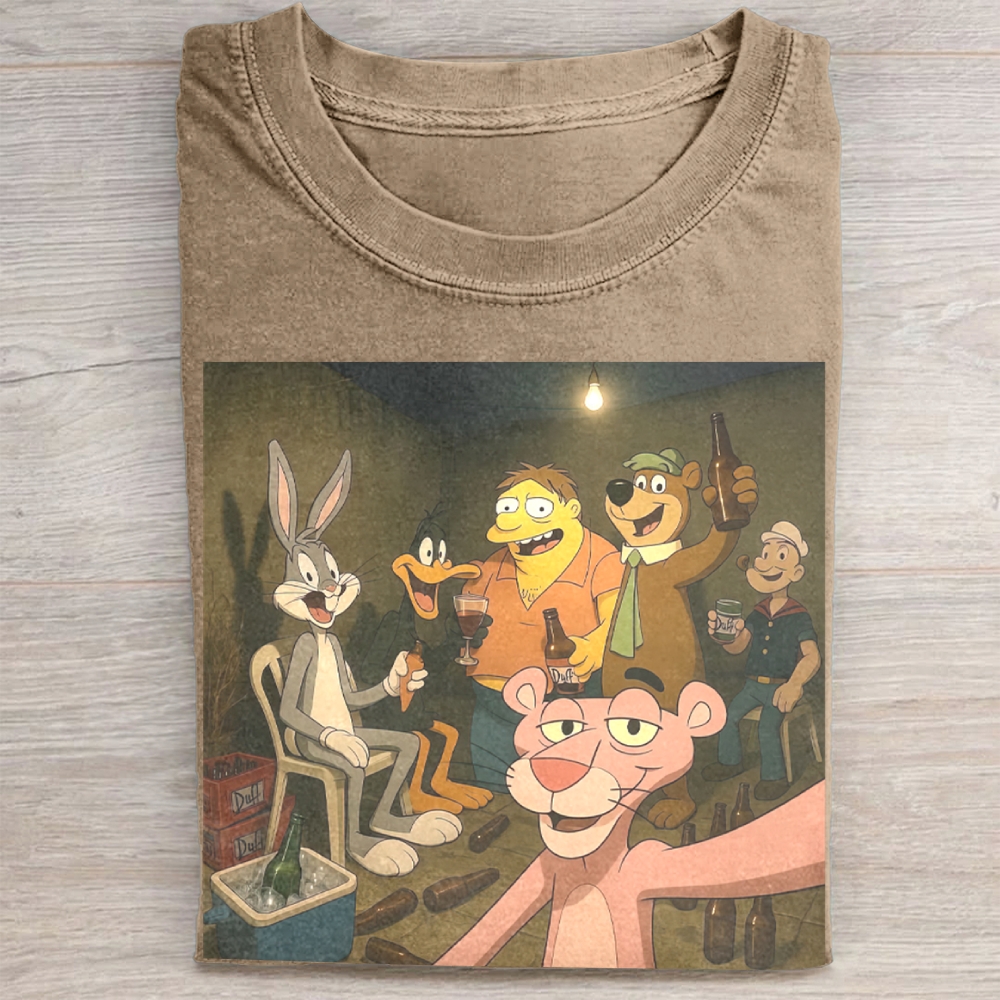 Classic Cartoon Characters Party Graphic Vintage Washed Tee