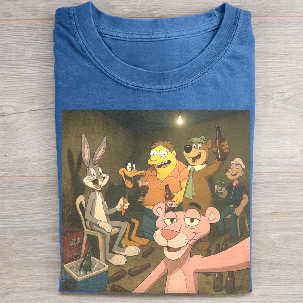 Classic Cartoon Characters Party Graphic Vintage Washed Tee