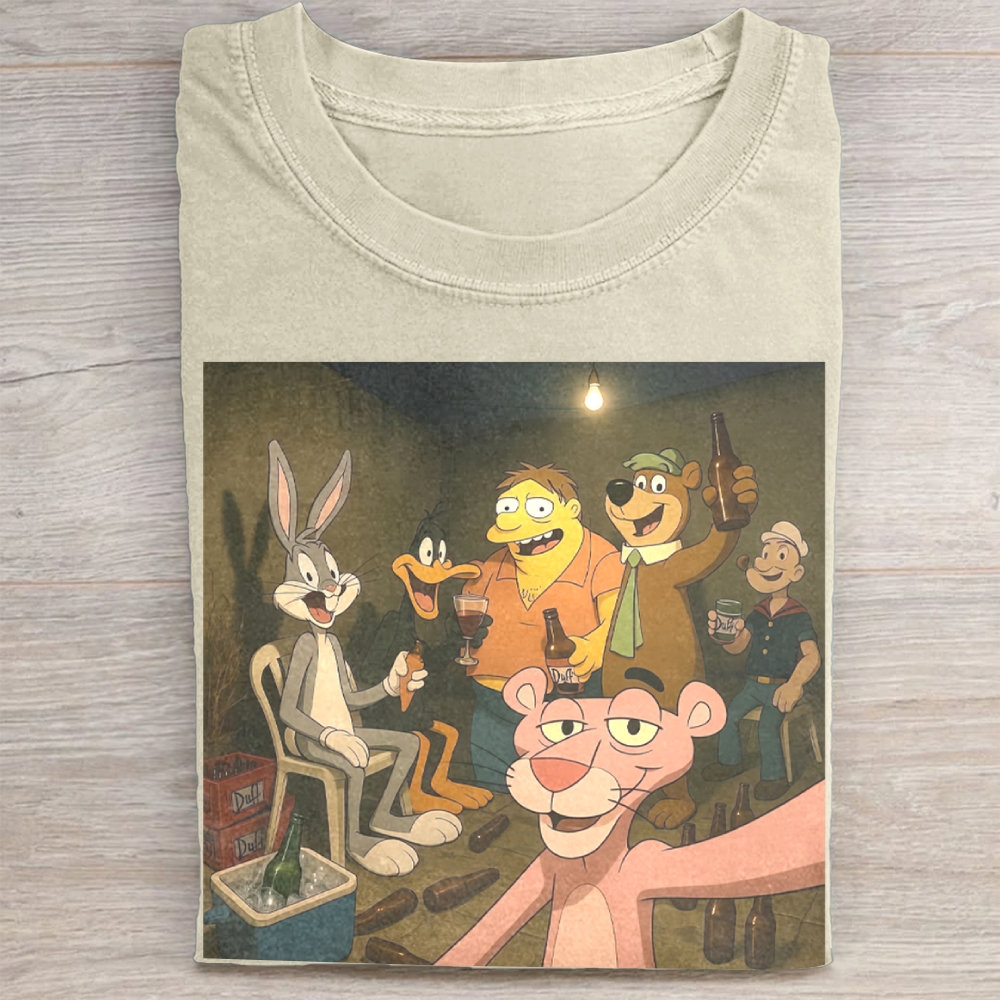 Classic Cartoon Characters Party Graphic Vintage Washed Tee
