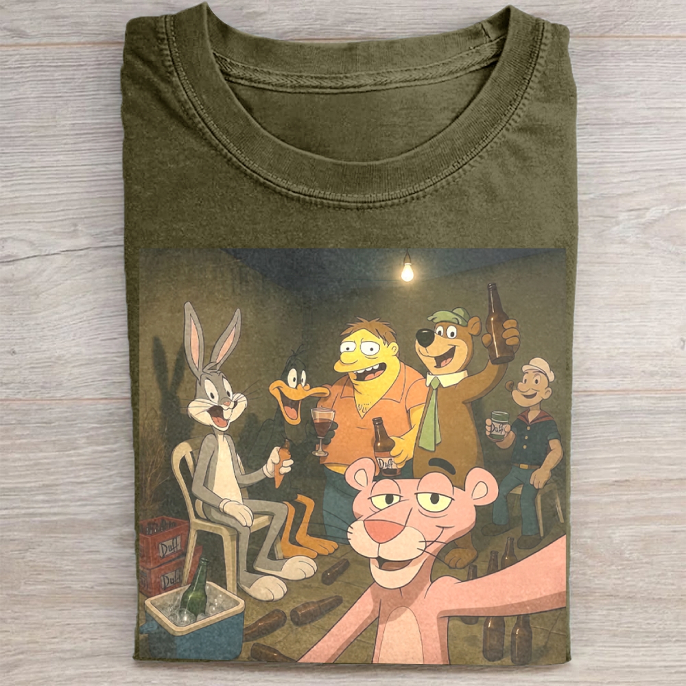 Classic Cartoon Characters Party Graphic Vintage Washed Tee