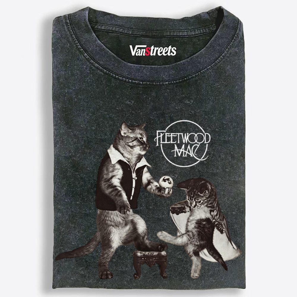 Fleetwood Meow Retro Washed T-Shirt | 100% Cotton | Streetwear Essential