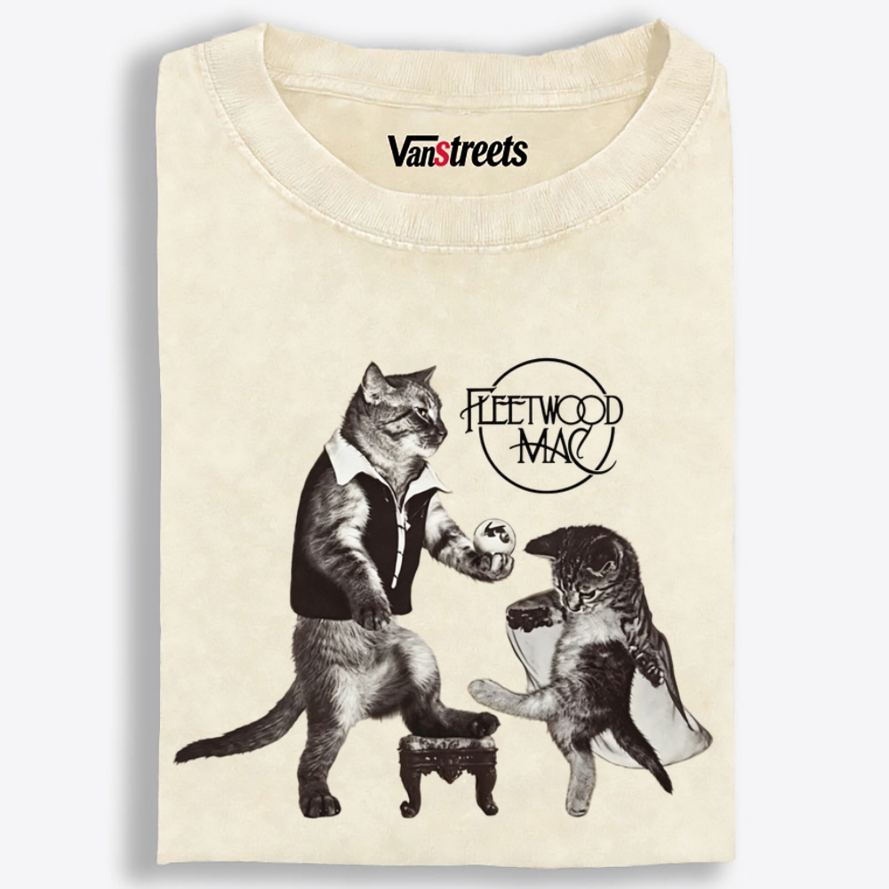 Fleetwood Meow Retro Washed T-Shirt | 100% Cotton | Streetwear Essential