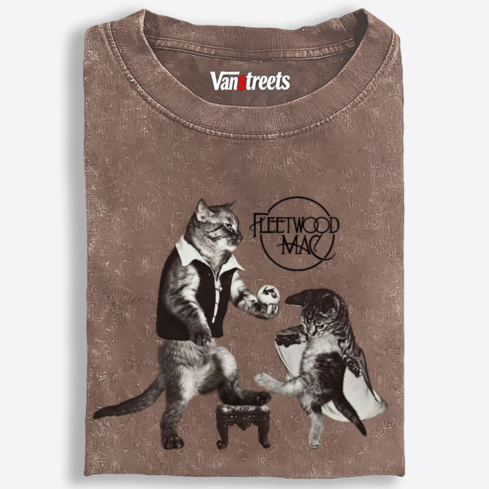 Fleetwood Meow Retro Washed T-Shirt | 100% Cotton | Streetwear Essential