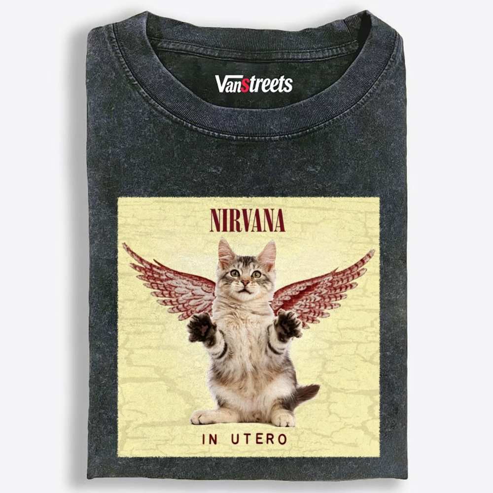 Meowvana: In Mewtero Retro Washed T-Shirt | 100% Cotton | Streetwear Essential
