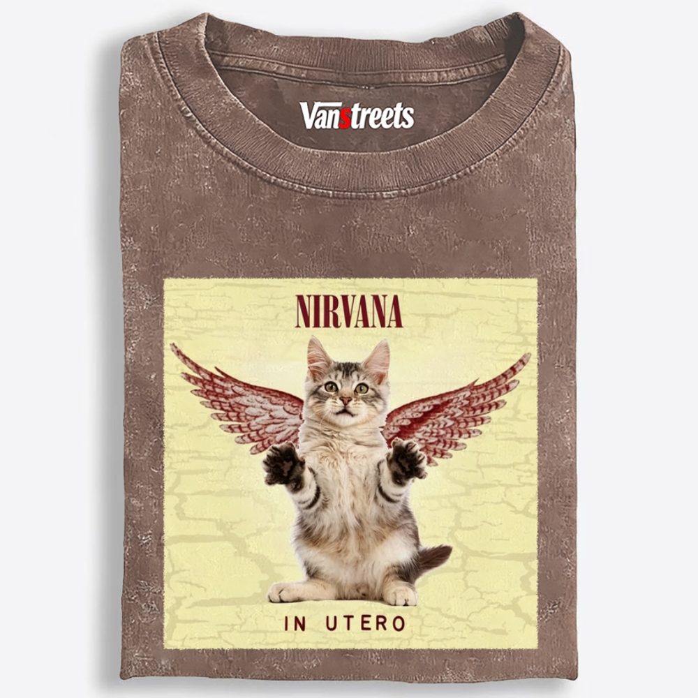 Meowvana: In Mewtero Retro Washed T-Shirt | 100% Cotton | Streetwear Essential