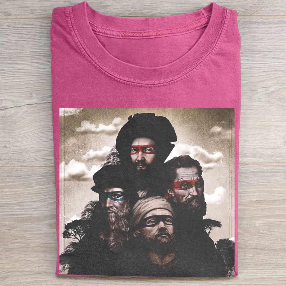 Renaissance Ninja Turtle Parody Portrait Graphic Vintage Washed Tee