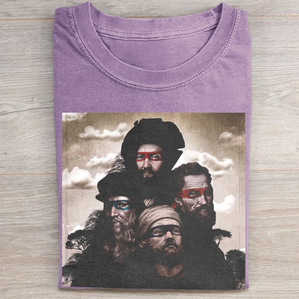 Renaissance Ninja Turtle Parody Portrait Graphic Vintage Washed Tee