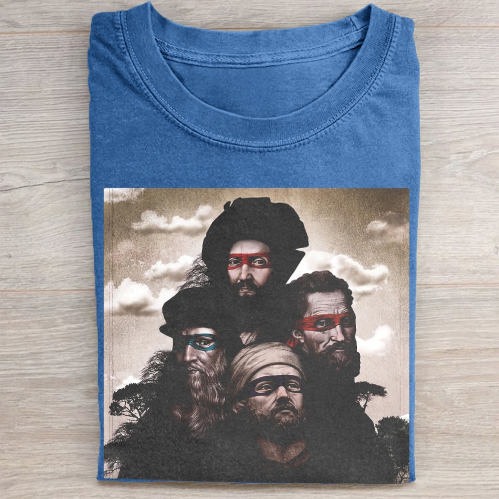 Renaissance Ninja Turtle Parody Portrait Graphic Vintage Washed Tee