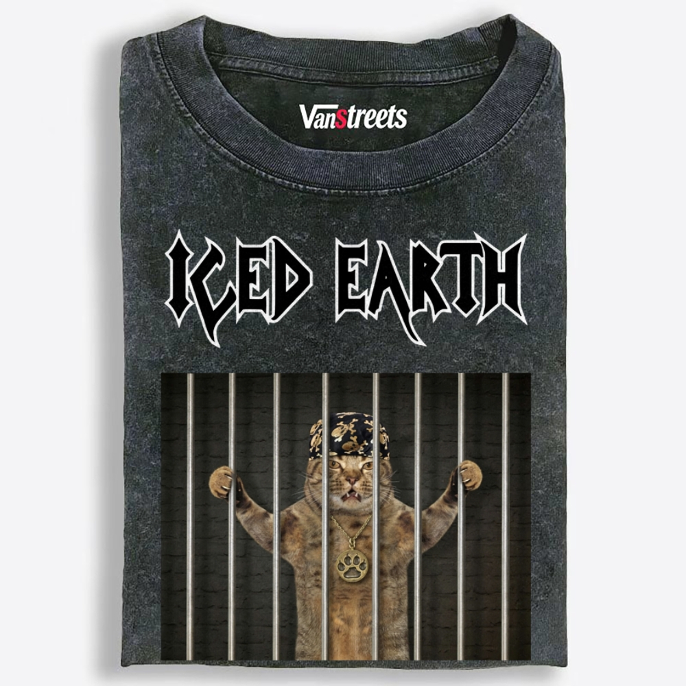 Iced Earth: Purrison Edition Retro Washed T-Shirt | 100% Cotton | Streetwear Essential