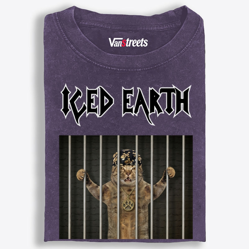Iced Earth: Purrison Edition Retro Washed T-Shirt | 100% Cotton | Streetwear Essential