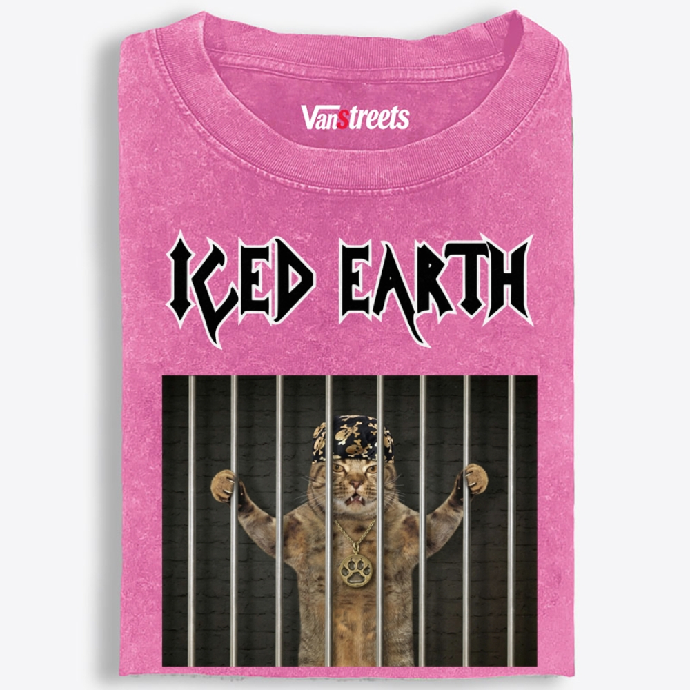Iced Earth: Purrison Edition Retro Washed T-Shirt | 100% Cotton | Streetwear Essential