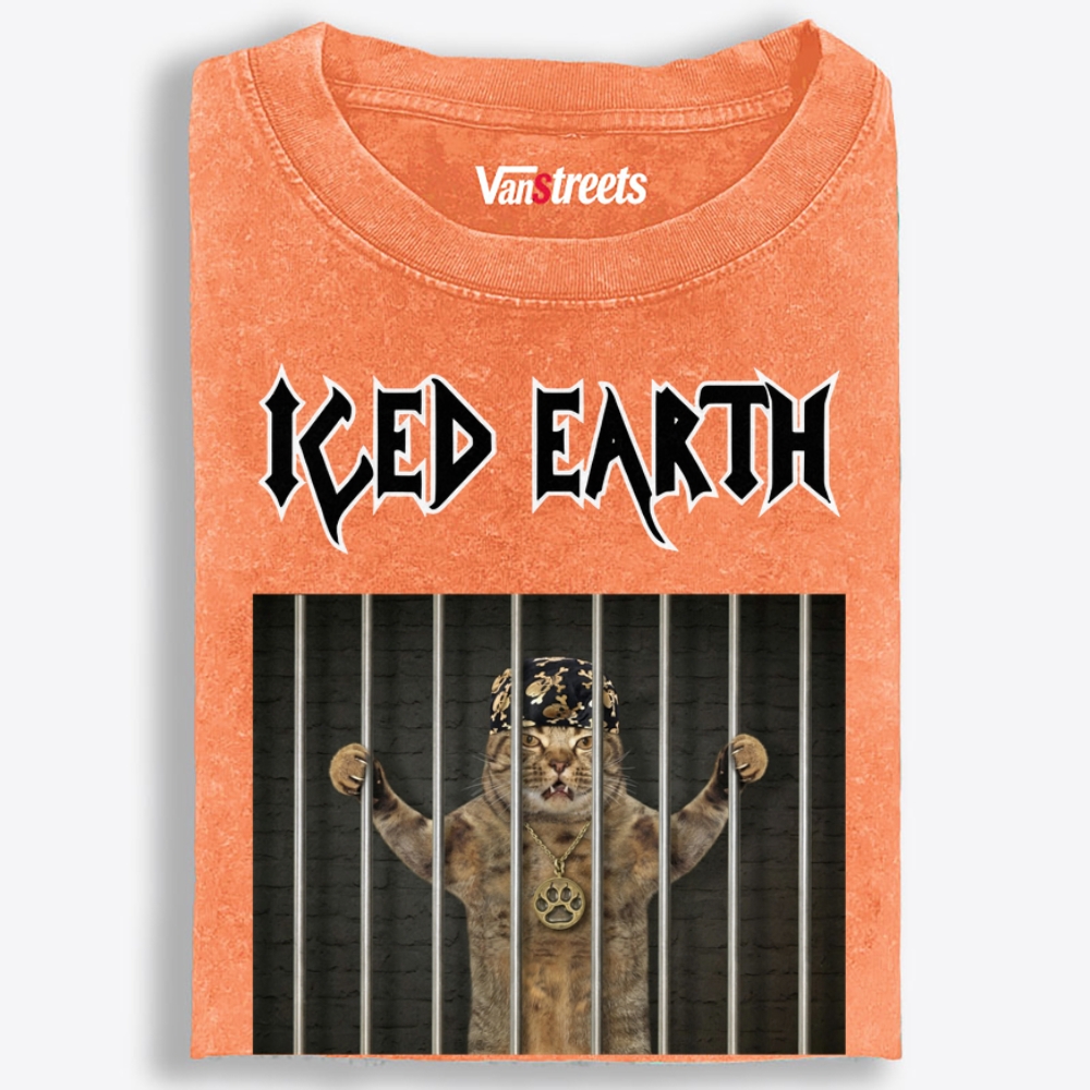 Iced Earth: Purrison Edition Retro Washed T-Shirt | 100% Cotton | Streetwear Essential