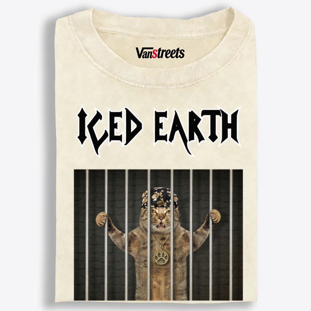 Iced Earth: Purrison Edition Retro Washed T-Shirt | 100% Cotton | Streetwear Essential