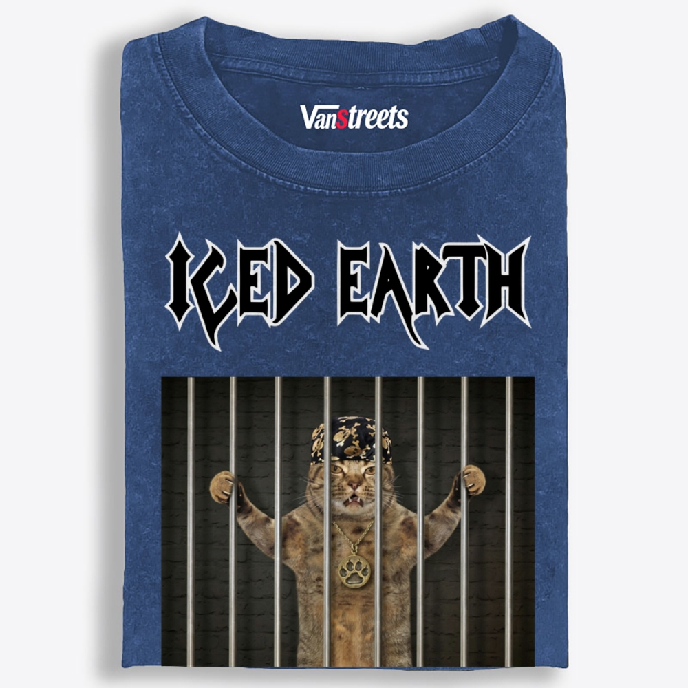 Iced Earth: Purrison Edition Retro Washed T-Shirt | 100% Cotton | Streetwear Essential