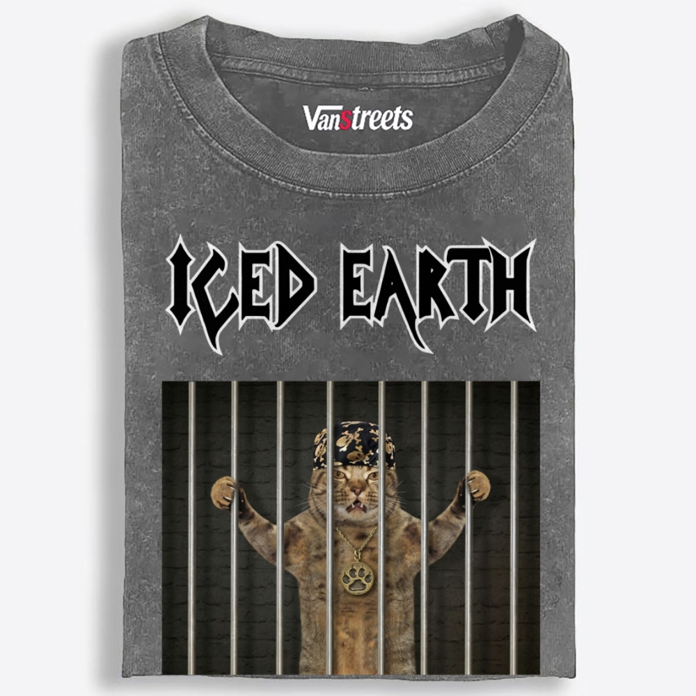 Iced Earth: Purrison Edition Retro Washed T-Shirt | 100% Cotton | Streetwear Essential