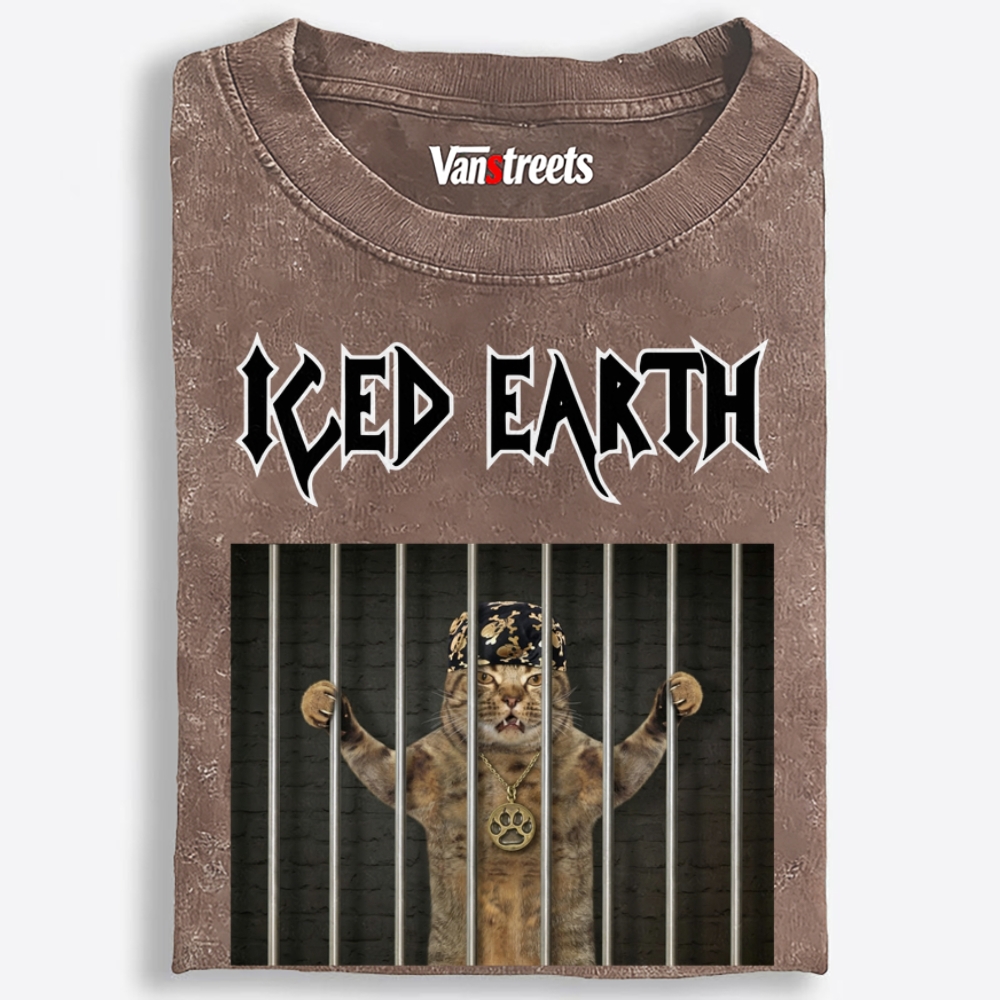 Iced Earth: Purrison Edition Retro Washed T-Shirt | 100% Cotton | Streetwear Essential