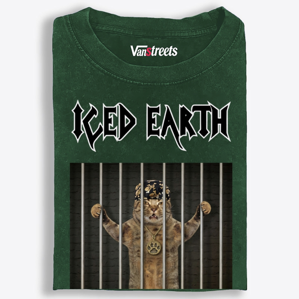 Iced Earth: Purrison Edition Retro Washed T-Shirt | 100% Cotton | Streetwear Essential