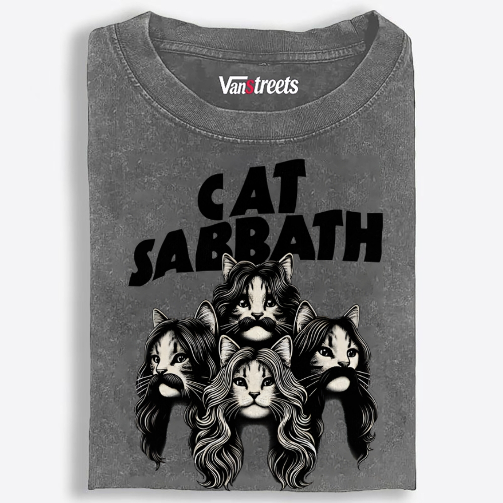 Cat Sabbath (Band Portrait)  Retro Washed T-Shirt | 100% Cotton | Streetwear Essential