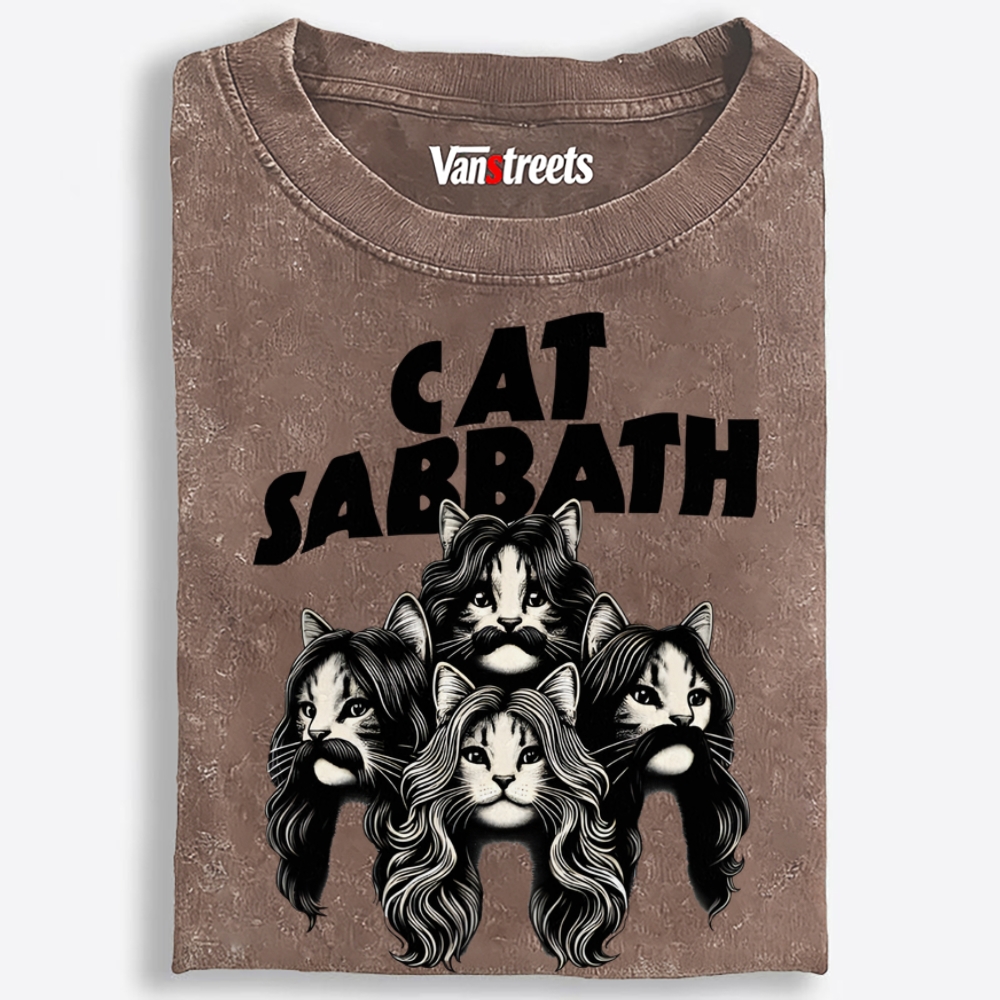 Cat Sabbath (Band Portrait)  Retro Washed T-Shirt | 100% Cotton | Streetwear Essential