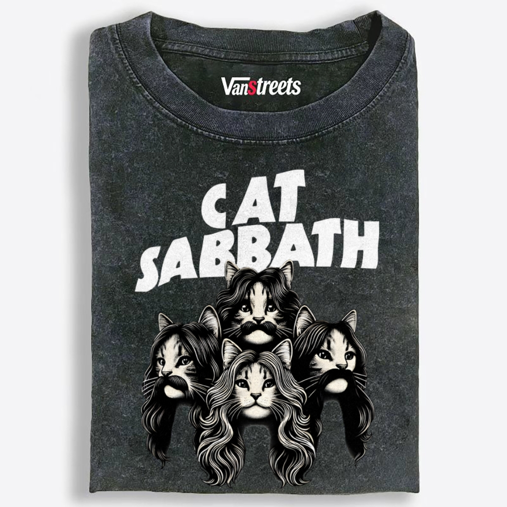 Cat Sabbath (Band Portrait)  Retro Washed T-Shirt | 100% Cotton | Streetwear Essential