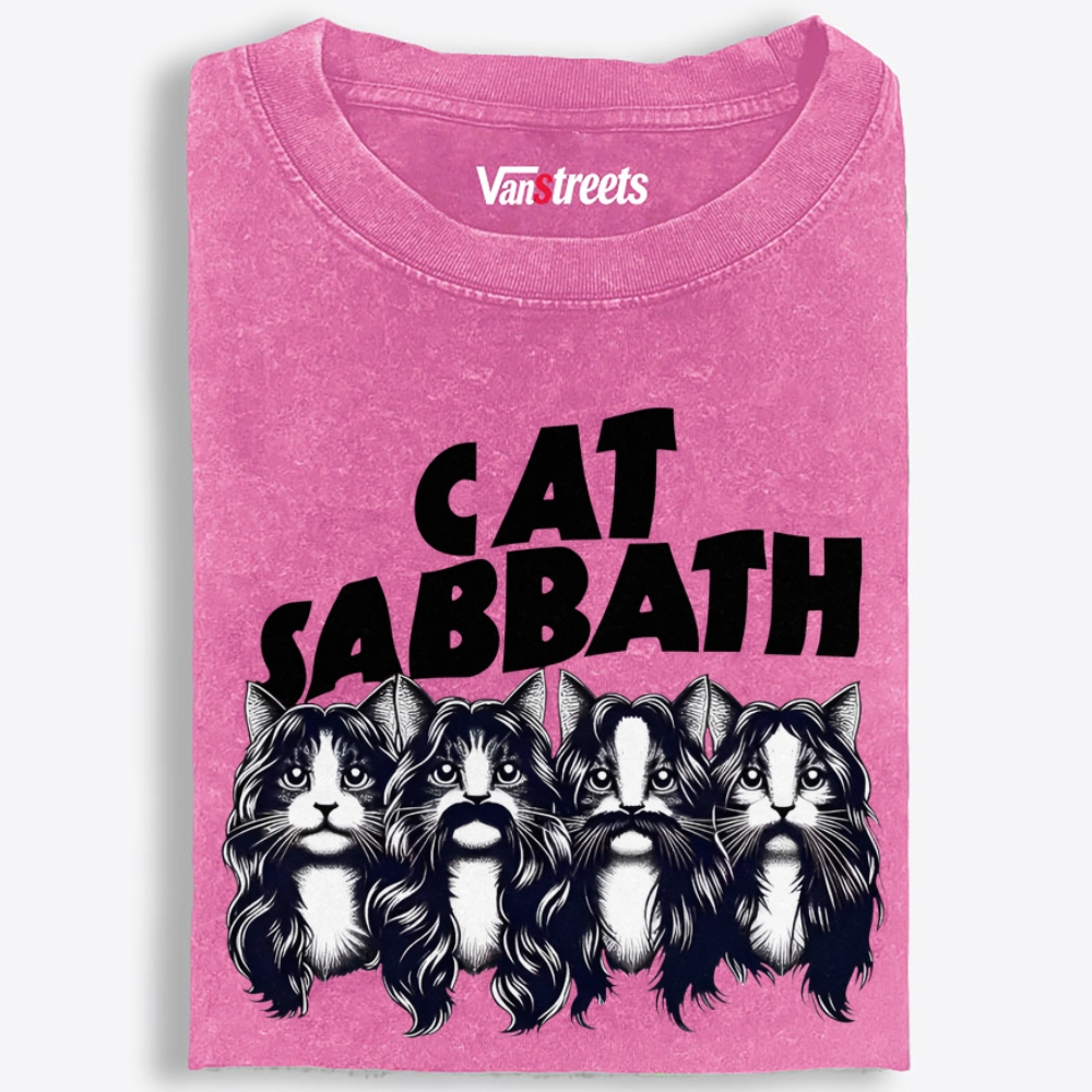 Cat Sabbath (Band Portrait) Retro Washed T-Shirt | 100% Cotton | Streetwear Essential