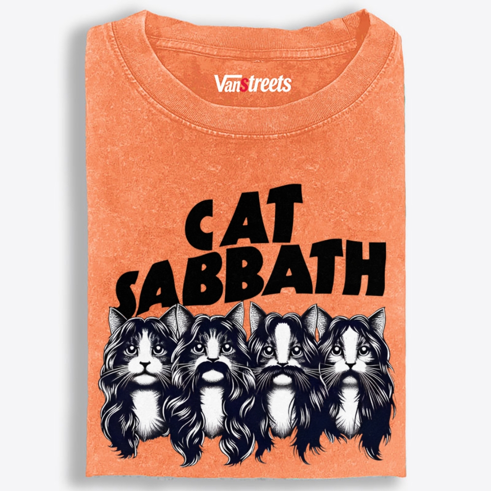 Cat Sabbath (Band Portrait) Retro Washed T-Shirt | 100% Cotton | Streetwear Essential