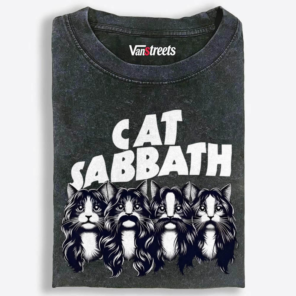 Cat Sabbath (Band Portrait) Retro Washed T-Shirt | 100% Cotton | Streetwear Essential