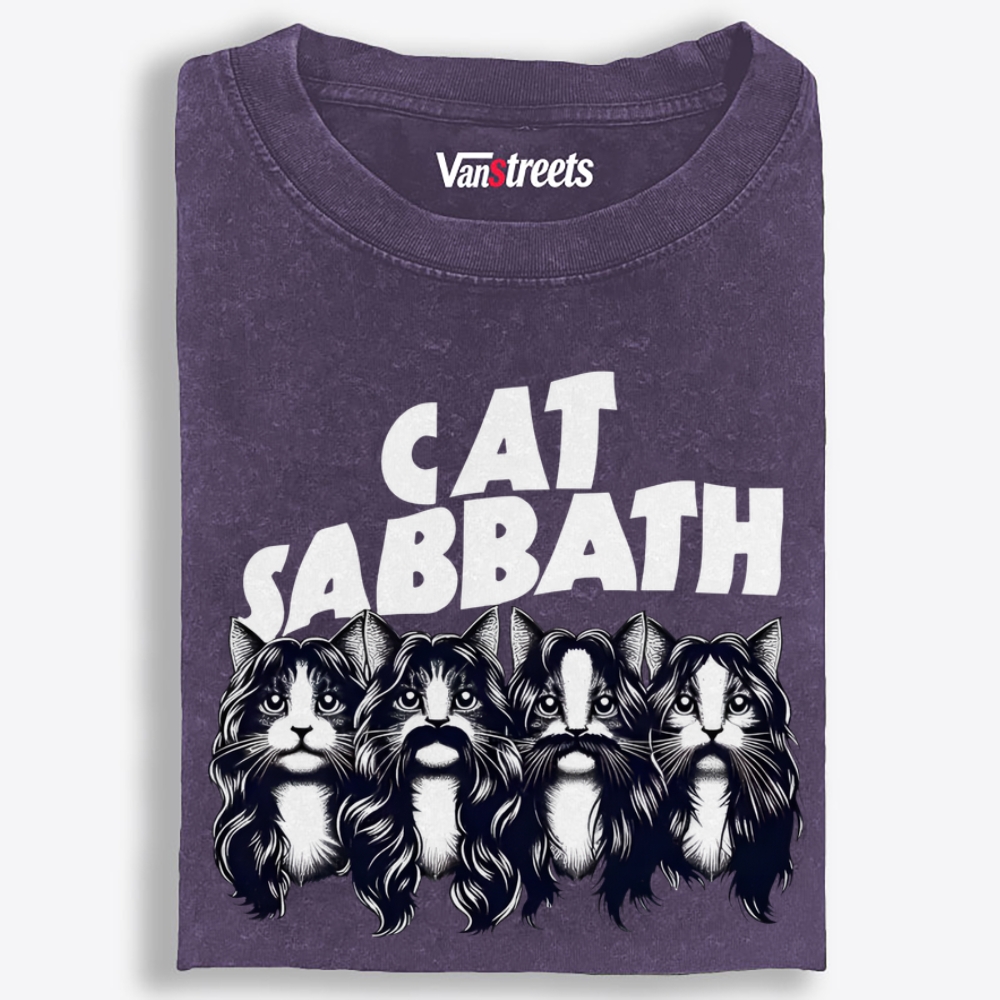Cat Sabbath (Band Portrait) Retro Washed T-Shirt | 100% Cotton | Streetwear Essential