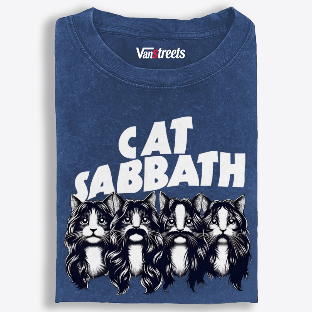 Cat Sabbath (Band Portrait) Retro Washed T-Shirt | 100% Cotton | Streetwear Essential