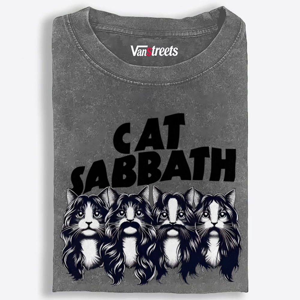Cat Sabbath (Band Portrait) Retro Washed T-Shirt | 100% Cotton | Streetwear Essential