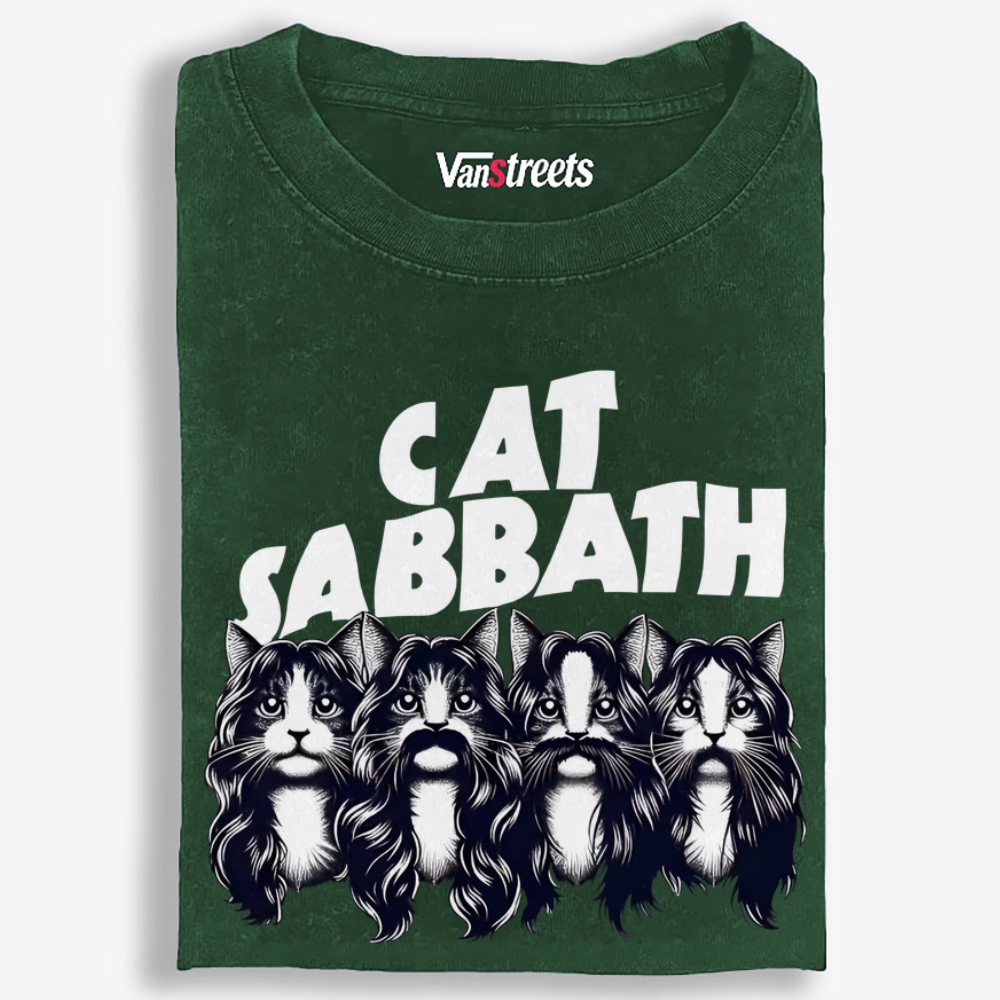 Cat Sabbath (Band Portrait) Retro Washed T-Shirt | 100% Cotton | Streetwear Essential