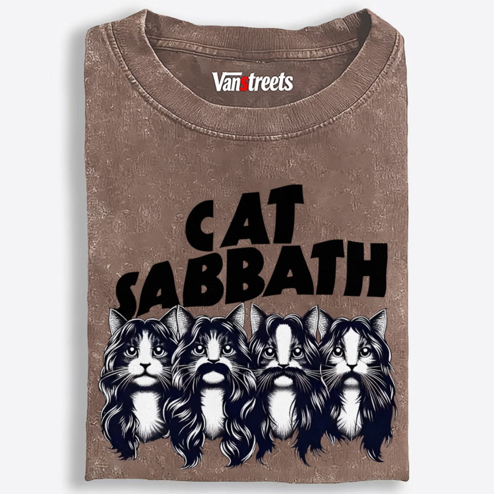 Cat Sabbath (Band Portrait) Retro Washed T-Shirt | 100% Cotton | Streetwear Essential