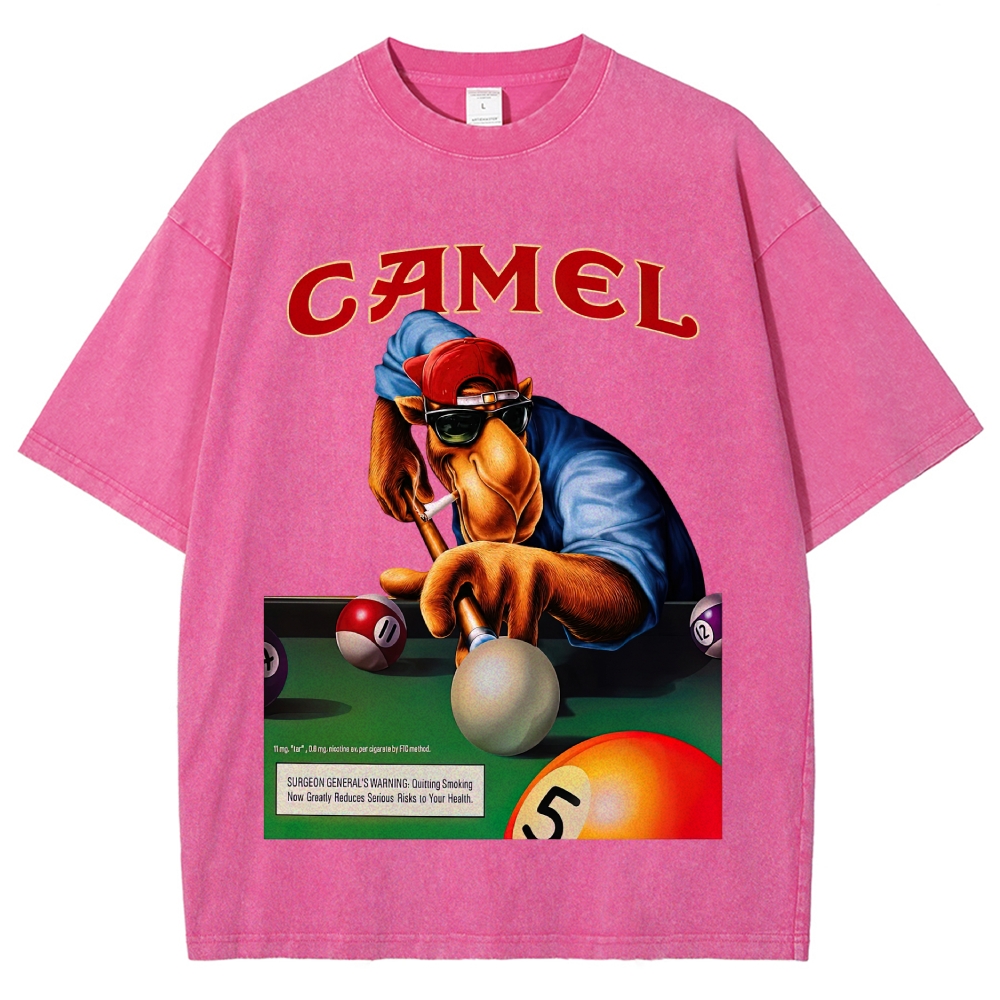 Retro Camel Billiards Smoking Camel Character Distressed Vintage Washed T-Shirt