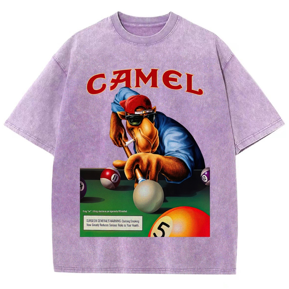 Retro Camel Billiards Smoking Camel Character Distressed Vintage Washed T-Shirt